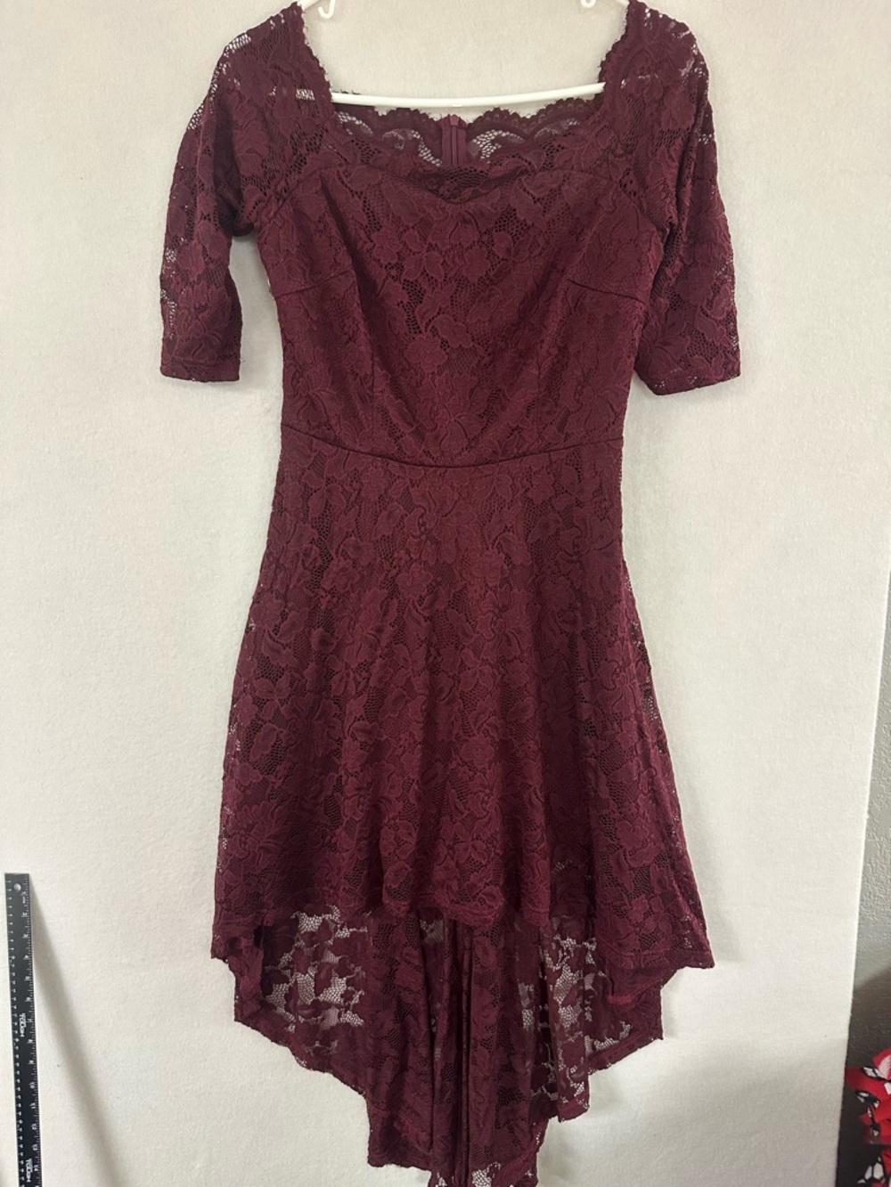 Muadress Size L Dark Red Lace Hi Low Cocktail Dress Party